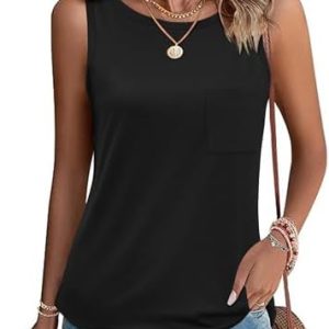 Zeagoo Damen Sommer Tanktop Leicht mit Tasche Rundhals Blusentop
