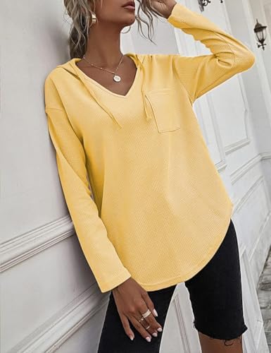 41uuvbgtial. ac .jpg Cuptacc Einfarbigen Hoodie für Damen OEKO-TEX STANDARD 100 Langarm Sweatshirt V-Ausschnitt Drawstring Top