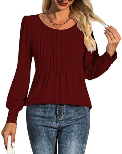 41ukkkrzegl. ac 1.jpg Cuptacc Damen Langarmshirt Falten Rundhals Puffärmel Mit Knöpfen Locker Longshirt Elegant Oberteile OEKO-TEX STANDARD 10