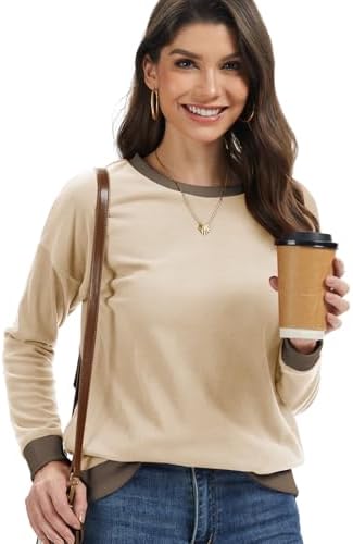 41vcnhoy1al. ac 2.jpg Cuptacc Damen Sweatshirt Rundhals Pullover Kontrast Tunika Langarm