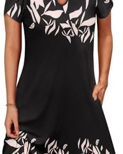 Sommerkleid Damen Blütenmuster Freizeitkleid mit Taschen Knielang Elegante