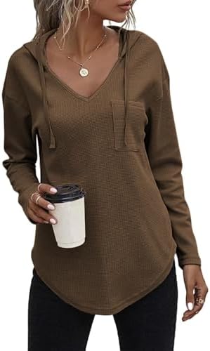 41vgsdbkisl. ac .jpg Cuptacc Einfarbigen Hoodie für Damen OEKO-TEX STANDARD 100 Langarm Sweatshirt V-Ausschnitt Drawstring Top