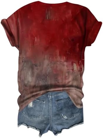 41x vyew3al. ac 1.jpg Generisch Halloween Damen Kurzarm Blutiges Witzig Trendy Blutspritzer Horror T-Shirts Kürbis-Fledermaus-Print Oberteil