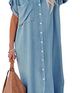 CUPSHE Damen Sommerkleid Freizeitkleider Casual Midi Shirt Dress Bikini Cover Up Seidenschlitz Knopfkleid