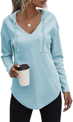 41xzsztuxll. ac .jpg Cuptacc Einfarbigen Hoodie für Damen OEKO-TEX STANDARD 100 Langarm Sweatshirt V-Ausschnitt Drawstring Top