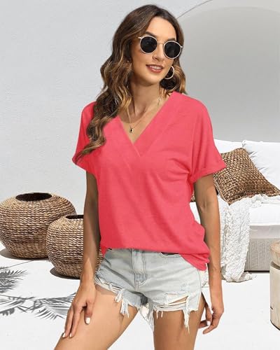 41yjrymywgl. ac .jpg Cuptacc Sommer T-Shirts Damen Kurzarm V-Ausschnitt Elegant Basic Top OEKO-TEX