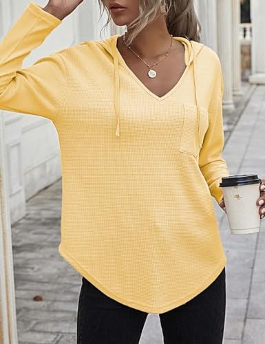 41ytlgnnz0l. ac .jpg Cuptacc Einfarbigen Hoodie für Damen OEKO-TEX STANDARD 100 Langarm Sweatshirt V-Ausschnitt Drawstring Top