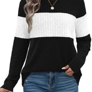 Cuptacc Pullover Damen Casual Gerippte Lockere Sweatshirts Elegant Farbabstimmung Comfortable Strick Oberteile
