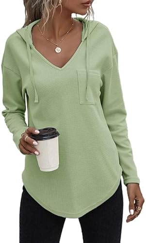 41z xjwr8nl. ac .jpg Morhuduck Damen-Kapuzenpullover mit V-Ausschnitt, langärmelig, Tops mit Tasche, Kordelzug, Stretchmaterial, perfekt für