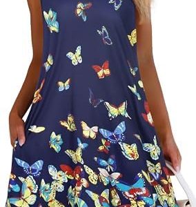 Elescat Sommerkleider für Damen, lässig, fließend, schwingend, lockere Passform, praktische Taschen, perfekt für Sommeru