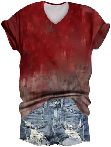 41zxw3dyp5l. ac 1.jpg Generisch Halloween Damen Kurzarm Blutiges Witzig Trendy Blutspritzer Horror T-Shirts Kürbis-Fledermaus-Print Oberteil