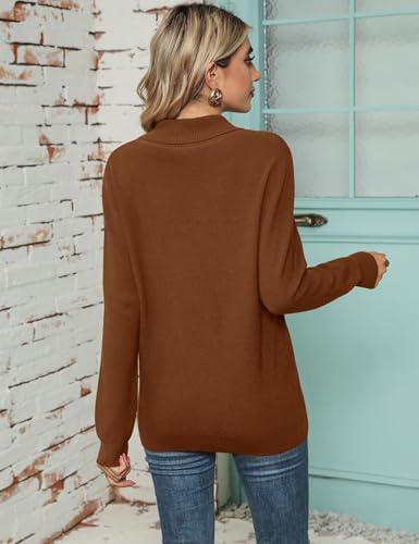 41alozrw2l. ac .jpg Cuptacc Damen Sweater Pullover Elegant Gestrickt V-Ausschnitt Langarm Kragen Einfarbig