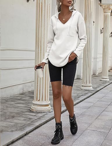 41azphede1l. ac .jpg Cuptacc Einfarbigen Hoodie für Damen OEKO-TEX STANDARD 100 Langarm Sweatshirt V-Ausschnitt Drawstring Top