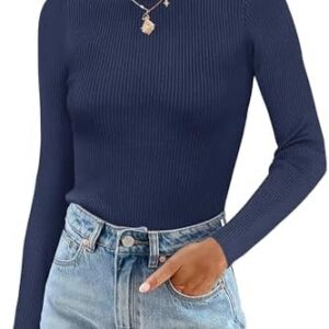 Cuptacc Basic Tshirt Damen Langarmshirt Herbst-Gestrickt Elegante Oberteile Rundhalsausschnitt 100% Baumwolle