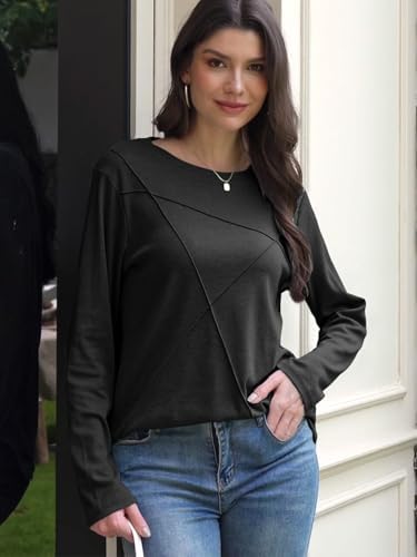 41bml2xnvxl. ac 2.jpg Cuptacc Langarmshirt Damen Rundhalsausschnitt Chic Mit Falten OEKO-TEX STANDARD 100