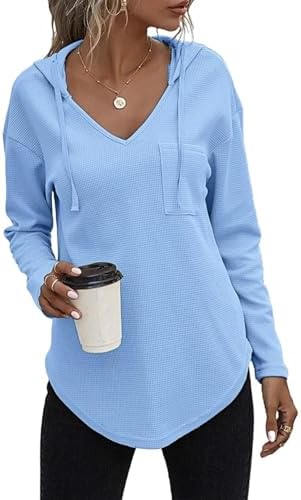 41cbbipxoal. ac .jpg Morhuduck Damen-Kapuzenpullover mit V-Ausschnitt, langärmelig, Tops mit Tasche, Kordelzug, Stretchmaterial, perfekt für