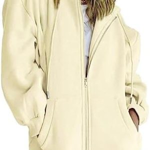 UWDIOHQ Oversize Hoodie Damen Reißverschluss Taschen Sweater Women Langärmelig Kapuzenpullover Basic Einfarbig Lässig Tr