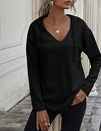 41cmmsf jl. ac .jpg Morhuduck Damen-Kapuzenpullover mit V-Ausschnitt, langärmelig, Tops mit Tasche, Kordelzug, Stretchmaterial, perfekt für