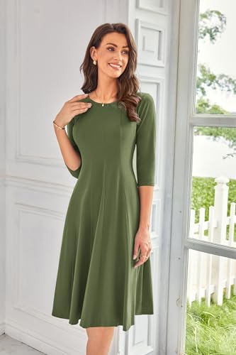 41ccvwjz1vl. ac .jpg GRACE KARIN Elegant Damen Rundhals Midikleider 3/4 Ärmel Freizeitkleid|Casual|Schlankende A-Linie