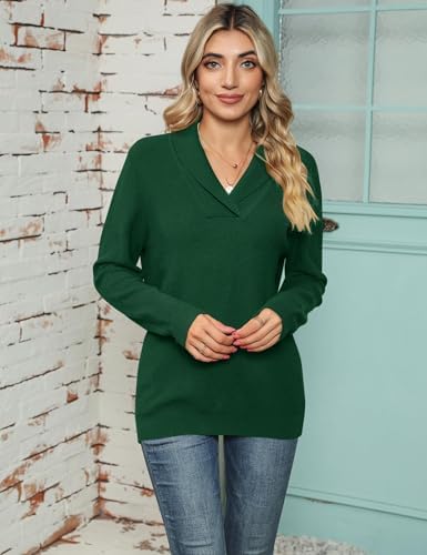 41cr94nbq7l. ac .jpg Cuptacc Damen Sweater Pullover Elegant Gestrickt V-Ausschnitt Langarm Kragen Einfarbig