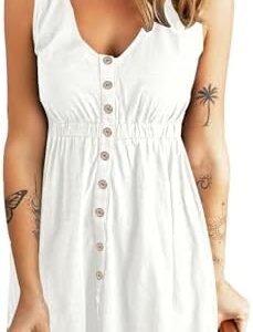 AUSELILY Sommerkleid Damen Ärmellos V-Ausschnitt Casual Button Down Strandkleid mit Taschen für Casual Use OEKO-TEX STAN