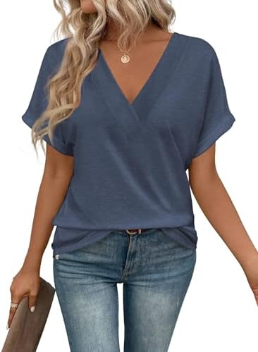41d1ig nwbl. ac .jpg Cuptacc Sommer T-Shirts Damen Kurzarm V-Ausschnitt Elegant Basic Top OEKO-TEX