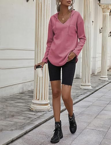 41dydx67gl. ac .jpg Cuptacc Einfarbigen Hoodie für Damen OEKO-TEX STANDARD 100 Langarm Sweatshirt V-Ausschnitt Drawstring Top