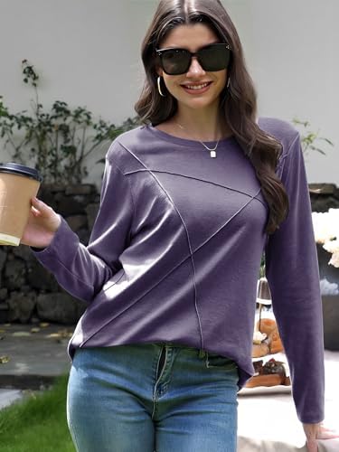 41dbrk2l48l. ac 2.jpg Cuptacc Langarmshirt Damen Rundhalsausschnitt Chic Mit Falten OEKO-TEX STANDARD 100