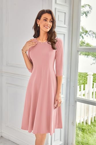 41e8siyhbkl. ac .jpg GRACE KARIN Elegant Damen Rundhals Midikleider 3/4 Ärmel Freizeitkleid|Casual|Schlankende A-Linie