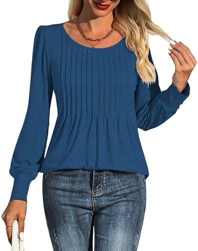 41esatofctl. ac 1.jpg Cuptacc Damen Langarmshirt Falten Rundhals Puffärmel Mit Knöpfen Locker Longshirt Elegant Oberteile OEKO-TEX STANDARD 10