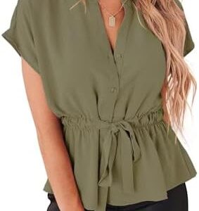 Cuptacc Sommer Arbeitsbluse Damen Chiffon mit Knopfleiste und Flügelärmeln