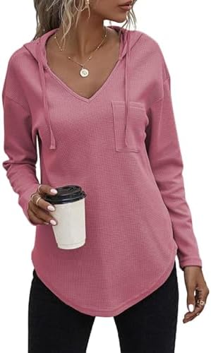 41eykneil. ac .jpg Cuptacc Einfarbigen Hoodie für Damen OEKO-TEX STANDARD 100 Langarm Sweatshirt V-Ausschnitt Drawstring Top