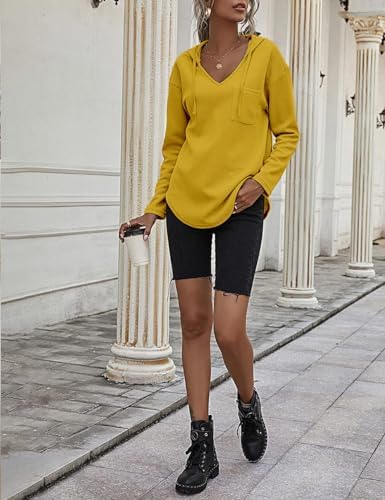 41euoy18mml. ac .jpg Cuptacc Einfarbigen Hoodie für Damen OEKO-TEX STANDARD 100 Langarm Sweatshirt V-Ausschnitt Drawstring Top