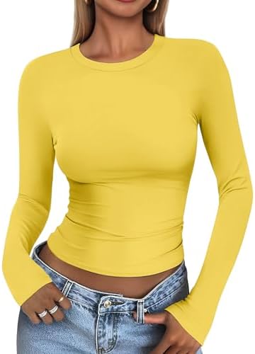 41firynq69l. ac .jpg Cuptacc Damen Langarmshirt - Leichtgewichtig - Basic T-Shirt - Einfarbig - Langärmlige Oberteile - Damen Longsleeve Top
