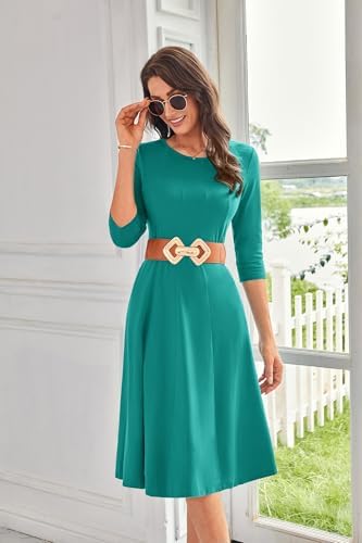 41fllh1q74l. ac .jpg GRACE KARIN Elegant Damen Rundhals Midikleider 3/4 Ärmel Freizeitkleid|Casual|Schlankende A-Linie