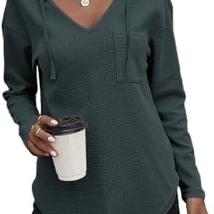 Cuptacc Damen Langarm Hoodie OEKO-TEX STANDARD 100 Kapuzenpullover Einfarbig V-Ausschnitt Drawstring Top