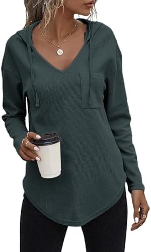 41g wikznkl. ac .jpg Cuptacc Einfarbigen Hoodie für Damen OEKO-TEX STANDARD 100 Langarm Sweatshirt V-Ausschnitt Drawstring Top