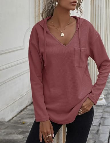 41gee6m9vhl. ac .jpg Morhuduck Damen-Kapuzenpullover mit V-Ausschnitt, langärmelig, Tops mit Tasche, Kordelzug, Stretchmaterial, perfekt für