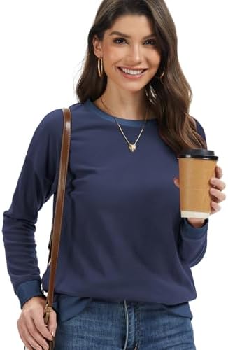 41gwxgqpmbl. ac 2.jpg Cuptacc Damen Sweatshirt Rundhals Pullover Kontrast Tunika Langarm