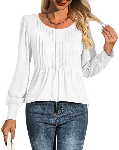 41h l3kufgl. ac 1.jpg Cuptacc Damen Langarmshirt Falten Rundhals Puffärmel Mit Knöpfen Locker Longshirt Elegant Oberteile OEKO-TEX STANDARD 10