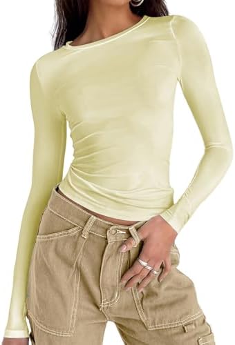 41h6tt6f8l. ac .jpg Cuptacc Damen Langarmshirt - Leichtgewichtig - Basic T-Shirt - Einfarbig - Langärmlige Oberteile - Damen Longsleeve Top