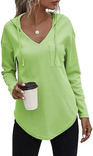 41hhnuzt2rl. ac .jpg Cuptacc Einfarbigen Hoodie für Damen OEKO-TEX STANDARD 100 Langarm Sweatshirt V-Ausschnitt Drawstring Top