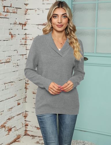 41hf3rhjnl. ac .jpg Cuptacc Damen Sweater Pullover Elegant Gestrickt V-Ausschnitt Langarm Kragen Einfarbig