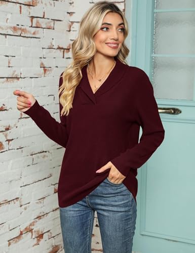 41ifntlxvbl. ac .jpg Cuptacc Damen Sweater Pullover Elegant Gestrickt V-Ausschnitt Langarm Kragen Einfarbig