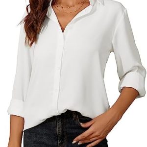 Damen Work-Chiffon Bluse Button-Down Langarm Kragen Tops Office Look | Damen Chiffon Bluse Button-Down Langarm Kragen T