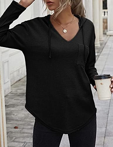 41ipjz3o2al. ac .jpg Cuptacc Einfarbigen Hoodie für Damen OEKO-TEX STANDARD 100 Langarm Sweatshirt V-Ausschnitt Drawstring Top