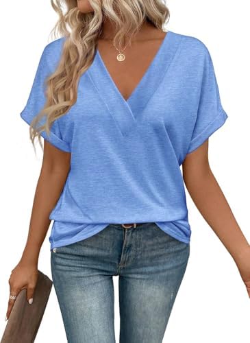 41jourzroll. ac .jpg Cuptacc Sommer T-Shirts Damen Kurzarm V-Ausschnitt Elegant Basic Top OEKO-TEX
