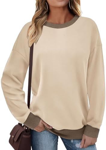 41jx8krqrnl. ac 2.jpg Cuptacc Damen Sweatshirt Rundhals Pullover Kontrast Tunika Langarm