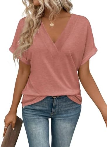 41kkesxbmpl. ac .jpg Cuptacc Sommer T-Shirts Damen Kurzarm V-Ausschnitt Elegant Basic Top OEKO-TEX