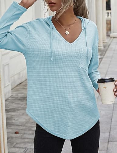 41l1penm0cl. ac .jpg Cuptacc Einfarbigen Hoodie für Damen OEKO-TEX STANDARD 100 Langarm Sweatshirt V-Ausschnitt Drawstring Top